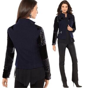 CHICOS BLACK LABEL BROCADE STUDDED VELVET WOOL BLEND 2 BUTTON JACKET